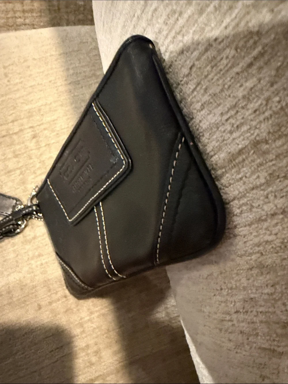Coach Black Leather Zip Wristlet with Contrast Stitching